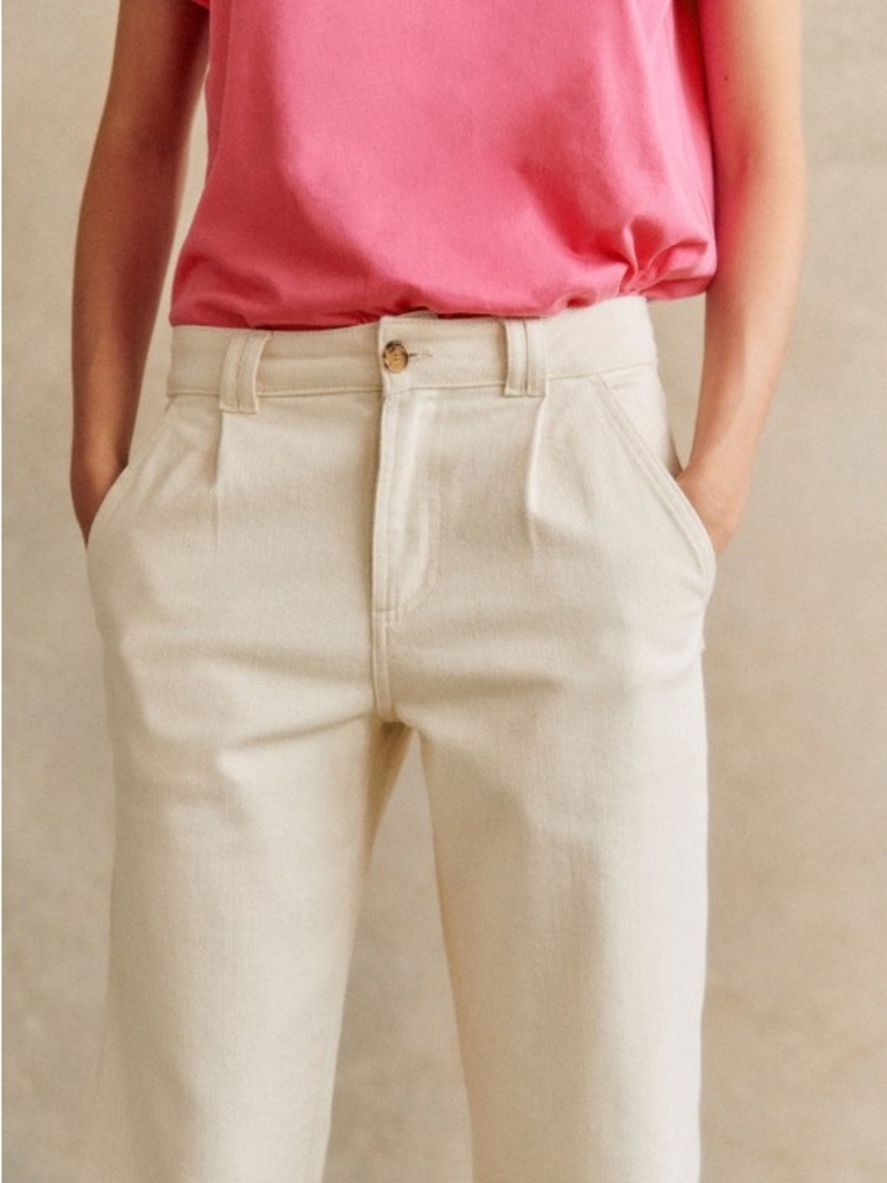 Sezane Cream Straight-Leg Chinos